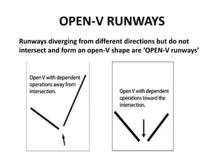 OPEN-V RUNWAYS
Runways diverging from different directions but do not
intersect and form an open-V shape are ‘OPEN-V runways’
 