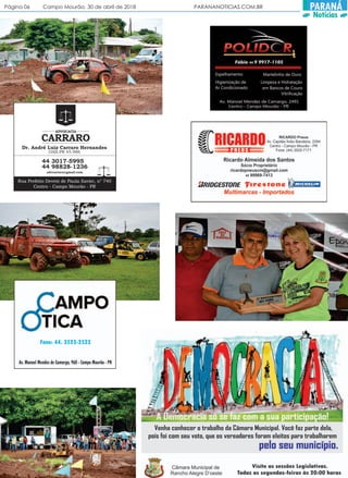Página 06 Campo Mourão, 30 de abril de 2018 PARANANOTICIAS.COM.BR PARANÁ
Notícias
 