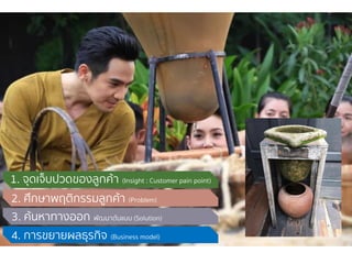 84 มิถุนายน 2561
1. จุดเจ็บปวดของลูกค้า (Insight : Customer pain point)
2. ศึกษาพฤติกรรมลูกค้า (Problem)
3. ค้นหาทางออก พัฒนาต้นแบบ (Solution)
4. การขยายผลธุรกิจ (Business model)
 