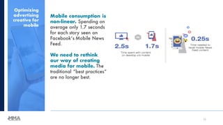 Optimizing
advertising
creative for
mobile
11
Mobile consumption is
non-linear. Spending on
average only 1.7 seconds
for e...