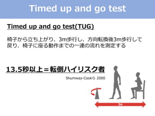 13.5ϣܞϥꥹ
Shumway-Cook 2000
Timed up and go test
Timed up and go test(TUG)
ӤϤꡢ3miФܞQ3miФ
ꡢӤޤǤһBy
 