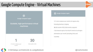 Google Compute Engine - Virtual Machines
A felhőalapú architektúrák és szolgáltatások @martonkodok
 