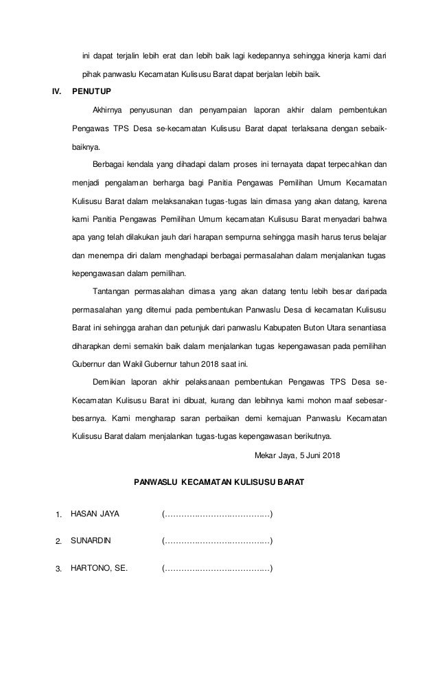 1 Laporan Akhir Pembentukan Pengawas Tps Kulbar