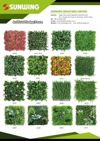 Latest SUNWING artificial hedges and green wall panels catalog