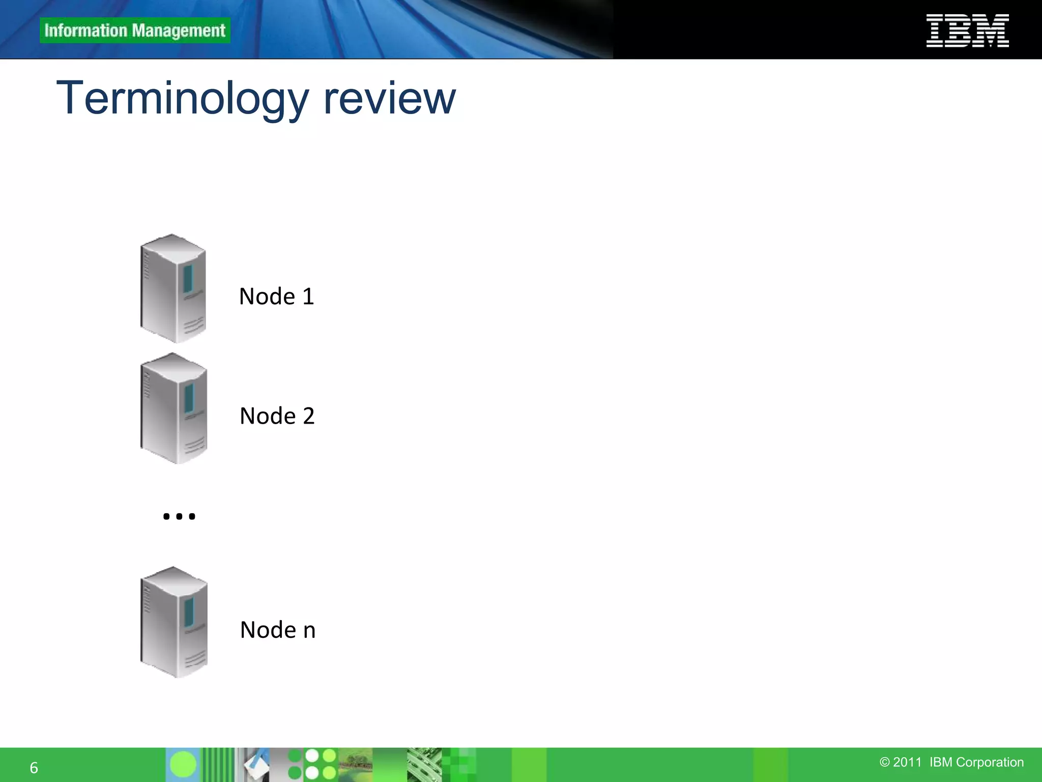 © 2011 IBM Corporation 6 Node 2 Node n … Node 1 Terminology review 