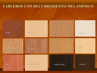 ARCEARCE
CEDROCEDRO
CEREJEIRACEREJEIRA
CEREZOCEREZO
OO
CILEGIOCILEGIO
FAGGIOFAGGIO
GUINDOGUINDO
HAYA NATURALHAYA NATURAL
MAPLEMAPLE
NOGALNOGAL
ROBLEROBLE
ROBLE MOROROBLE MORO WENGUEWENGUE
TABLEROS CON RECUBRIMIENTO MELAMÍNICOTABLEROS CON RECUBRIMIENTO MELAMÍNICO
 
