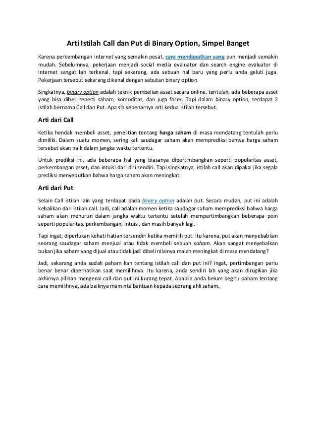 investasi syariah terbaik 2020 pengertian call option dan put option