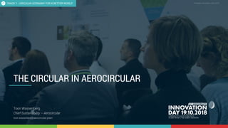 Title presentation (change text in slide master) 1
CONFIDENTIAL Template Innovation Day 2018CONFIDENTIAL
THE CIRCULAR IN AEROCIRCULAR
Toon Wassenberg
Chief Sustainability – Aerocircular
toon.wassenberg@aerocircular.green
TRACK 1 - CIRCULAR ECONOMY FOR A BETTER WORLD
 