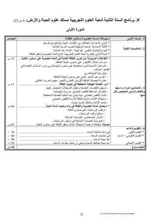 ‫ت‬ ‫ث‬ ‫ت‬ ‫رض‬ ‫وا‬ ‫ة‬ ‫ا‬ ‫م‬ ‫دة‬ ‫ا‬ ‫و‬ ‫ا‬ ‫ت‬ ‫ا‬
33
9.‫ا‬ ‫ا‬‫ا‬ ‫م‬ ‫ا‬‫رض‬ ‫وا‬ ‫ة‬ ‫ا‬ ‫م‬:6‫س‬)2(
‫و‬ ‫ا‬ ‫ورة‬ ‫ا‬
1‫و‬ ‫ا‬ ‫ة‬ ‫ا‬ ‫ـ‬‫ــ‬ ‫ا‬ ‫ــ‬ ‫و‬ ‫ــ‬ ‫ا‬ ‫دة‬ ‫ــ‬ ‫ا‬ ‫ك‬ ‫ــ‬ ‫ا‬‫ا‬
2‫ا‬ ‫ت‬ ‫ا‬ ‫ـ‬
*‫اد‬ ‫ا‬ ‫و‬ ‫ا‬:‫ا‬ ‫و‬ ‫ا‬ ‫ت‬ ‫ا‬ ‫ت‬ ‫ا‬
*‫اد‬ ‫ا‬ ‫ا‬:‫ا‬ ‫ا‬ ‫ا‬ ، ‫ا‬ ‫ة‬ ‫ا‬
*‫ا‬ ‫ك‬ ‫ا‬ ‫ع‬ ‫ا‬:‫ا‬-‫ت‬ ‫ا‬ ‫ا‬ ‫ا‬
*‫ر‬ ‫و‬ ‫ا‬ ‫ا‬‫ا‬ ‫م‬ ‫ا‬:‫ا‬ ‫و‬ ‫ا‬ ‫دة‬ ‫ا‬ ‫ج‬ ‫إ‬.
3‫درا‬ ‫اد‬ ‫ا‬ ‫ا‬ ‫ـ‬
‫ف‬ ‫وا‬‫ا‬ ‫ا‬
*‫ا‬ ‫دة‬ ‫ا‬ ‫ا‬ ‫ا‬ ‫و‬ ‫ا‬ ‫ت‬ ‫ا‬‫ا‬ ‫ى‬....
‫ا‬ ‫ا‬ ‫ى‬ ‫ز‬ ‫ا‬ ‫ل‬ ‫ا‬ ‫ا‬ ‫ـ‬.
‫ورة‬ ‫ا‬ ‫ا‬ ‫ا‬ ‫ـ‬Krebs‫ا‬ ‫ا‬ ‫ودور‬ ‫ري‬ ‫آ‬ ‫ا‬ ‫ى‬
‫آ‬ ‫ا‬ ‫ا‬.
‫ري‬ ‫آ‬ ‫ا‬ ‫ق‬ ‫ـ‬.
‫ا‬ ‫ا‬ ‫ى‬ ‫ا‬ ‫ا‬ ‫ا‬ ‫أه‬ ‫ـ‬.
‫ر‬ ‫ـ‬‫ا‬‫وا‬ ‫ا‬ ‫ا‬:‫ا‬ ‫دود‬ ‫ا‬ ‫م‬.
*‫ا‬ ‫ا‬ ‫ا‬ ‫ا‬ ‫دور‬..................................................
‫ا‬ ‫ت‬ ‫ا‬ ‫و‬ ‫ا‬ ‫ت‬ ‫ا‬ ‫ـ‬.
‫ـ‬‫ا‬ ‫ا‬ ‫ا‬ ‫اه‬ ‫ا‬:‫وآ‬ ‫ار‬.
‫ا‬ ‫ا‬ ‫ت‬ ‫ـ‬:‫ا‬ ‫ا‬ ‫ا‬ ‫ق‬ ‫و‬.
‫ك‬ ‫ا‬ ‫ـ‬ATP‫ا‬ ‫ز‬ ‫ا‬ ‫ا‬ ‫ج‬ ‫وإ‬.
‫ـ‬ATP‫ق‬ ‫و‬.
*‫دة‬ ‫ا‬ ‫و‬ ‫ء‬ ‫وا‬ ‫ا‬ ‫دة‬ ‫ا‬ ‫ل‬ ‫ا‬‫ا‬...................................
‫ا‬ ‫ى‬ ‫ت‬ ‫و‬ ‫ا‬ ‫آ‬:
+‫ت‬ ‫و‬ ‫ا‬ ‫آ‬.
+‫آ‬ ‫ا‬ ‫ت‬ ‫ي‬ ‫ا‬ ‫ر‬ ‫ا‬.
+‫ت‬ ‫و‬ ‫ا‬ ‫آ‬ ‫ا‬ ‫ت‬ ‫ا‬ ‫ق‬.
:‫ا‬ ‫ى‬ ‫ا‬ ‫و‬ ‫دة‬ ‫ا‬ ‫ك‬ ‫آ‬.......................
12‫س‬
11‫س‬
04‫س‬
02‫س‬
4‫وا‬ ‫ا‬ ‫ـ‬
*‫ا‬ ‫ا‬
*‫ا‬ ‫ا‬+‫ا‬
*‫ا‬ ‫ا‬
‫ة‬ ‫ا‬ ‫ا‬.....................................................................................
‫ا‬‫ة‬.........................................................................................
‫ة‬ ‫ا‬............................................................................................
‫أن‬ ‫و‬ ‫ة‬ ‫ا‬‫ا‬ ‫ت‬‫ة‬...........................................
30‫د‬
60‫د‬
90‫د‬
120‫د‬
‫ع‬ ‫ــــــ‬ ‫ا‬34‫س‬
 