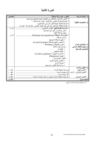 ‫ت‬ ‫ث‬ ‫ت‬ ‫رض‬ ‫وا‬ ‫ة‬ ‫ا‬ ‫م‬ ‫دة‬ ‫ا‬ ‫و‬ ‫ا‬ ‫ت‬ ‫ا‬
36
‫ا‬‫ا‬ ‫ورة‬
1‫ا‬ ‫ا‬ ‫ة‬ ‫ا‬ ‫ـ‬‫و‬ ‫ا‬‫ورا‬‫آ‬ ‫ا‬‫ا‬
2‫ا‬ ‫ت‬ ‫ا‬ ‫ـ‬
*‫اد‬ ‫ا‬ ‫و‬ ‫ا‬:‫ا‬ ‫و‬ ‫ا‬ ‫ت‬ ‫ا‬ ‫ت‬ ‫ا‬
*‫ا‬ ‫ك‬ ‫ا‬ ‫ع‬ ‫ا‬:‫ا‬-‫ت‬ ‫ا‬ ‫ا‬ ‫ا‬.
*‫ا‬ ‫ة‬ ‫ا‬:‫و‬ ‫را‬ ‫ا‬ ‫ا‬.
*‫ا‬ ‫ة‬ ‫ا‬:‫ا‬ ‫را‬ ‫ا‬ ‫ـ‬ ‫ا‬ ‫ا‬ ‫ا‬ ‫را‬ ‫ا‬ ‫ا‬.
3‫اد‬ ‫ا‬ ‫ا‬ ‫ـ‬
‫ف‬ ‫وا‬ ‫درا‬‫ا‬
‫ا‬
*‫ا‬ ‫را‬ ‫ا‬)‫ا‬ ‫س‬ ‫ا‬..........(..........................................
-‫ا‬ ‫و‬ ‫ا‬
-‫ا‬ ‫ا‬ ‫م‬
*‫آ‬ ‫ا‬ ‫ورا‬)Génétique des populations... (...........................
-‫آ‬ ‫ا‬ ‫ازن‬
+‫؛‬ ‫آ‬ ‫ا‬ ‫م‬
+‫آ‬ ‫ا‬ ‫ى‬ ‫ا‬)Le pool de gènes(
+‫ن‬Hardy‫و‬Weinberg
-‫آ‬ ‫ا‬ ‫ا‬
+‫ات‬ ‫ا‬
+‫ا‬ ‫ء‬ ‫ا‬
+‫ا‬ ‫اف‬ ‫ا‬(*)
)La dérive génique(
+‫ة‬ ‫ا‬)Migration(
-‫ا‬ ‫ّر‬ ‫ا‬
+‫ع‬ ‫ة‬ ‫ا‬ ‫ا‬
+‫ع‬ ‫ا‬
+‫ل‬ ‫درا‬‫ع‬ ‫ر‬
12‫س‬
17‫س‬
4‫وا‬ ‫ا‬ ‫ـ‬
*‫ا‬ ‫ا‬
*‫ا‬ ‫ا‬+‫ا‬
*‫ا‬ ‫ا‬
‫ة‬ ‫ا‬ ‫ا‬...........................................................................
‫ة‬ ‫ا‬................................................................................
‫ة‬ ‫ا‬...................................................................................
‫أن‬ ‫و‬ ‫ة‬ ‫ا‬‫ة‬ ‫ا‬ ‫ت‬.................................
30‫د‬
60‫د‬
90‫د‬
120‫د‬
‫ع‬ ‫ــــــ‬ ‫ا‬34‫س‬
*‫ا‬ ‫اف‬ ‫ا‬ ‫ت‬ ‫إ‬ ‫ّق‬ ‫ا‬ ‫دون‬.
 