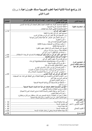 ‫ت‬ ‫ث‬ ‫ت‬ ‫رض‬ ‫وا‬ ‫ة‬ ‫ا‬ ‫م‬ ‫دة‬ ‫ا‬ ‫و‬ ‫ا‬ ‫ت‬ ‫ا‬
43
11.‫ا‬ ‫ا‬‫ا‬ ‫م‬ ‫ا‬‫زرا‬ ‫م‬:3‫س‬)2(
‫و‬ ‫ا‬ ‫ورة‬ ‫ا‬
1‫و‬ ‫ا‬ ‫ة‬ ‫ا‬ ‫ـ‬
‫و‬ ‫را‬ ‫ا‬ ‫ــ‬ ‫ا‬ ‫ــ‬-‫را‬ ‫ا‬ ‫ا‬-‫را‬ ‫ا‬ ‫ا‬
‫ا‬ ‫ا‬ ‫ا‬
‫ا‬
2‫ا‬ ‫ت‬ ‫ا‬ ‫ـ‬
*‫اد‬ ‫ا‬ ‫ا‬:‫وا‬ ‫ا‬ ‫ت‬ ‫ا‬ ‫ا‬ ‫ا‬‫ن‬ ‫ا‬ ‫را‬ ‫ا‬ ‫ت‬ ‫ا‬ ‫ل‬.
*‫اد‬ ‫ا‬ ‫ا‬:‫ا‬ ‫ا‬.
*‫ا‬ ‫ع‬ ‫ا‬‫ا‬ ‫ك‬:‫ت‬ ‫ا‬ ‫ا‬ ‫ا‬.
3‫اد‬ ‫ا‬ ‫ا‬ ‫ـ‬
‫درا‬‫ا‬ ‫ف‬ ‫وا‬
‫ا‬
*‫را‬ ‫ا‬ ‫ا‬ ‫م‬...........................................................................................
‫ا‬ ‫اة‬ ‫دا‬ ‫را‬ ‫ا‬ ‫ا‬ ‫ـ‬
‫ى‬ ‫أ‬ ‫إ‬ ‫را‬ ‫ا‬ ‫ا‬ ‫ت‬ ‫ا‬ ‫دور‬ ‫ـ‬
+‫ا‬ ‫ى‬ ‫وأ‬ ‫ا‬ ‫م‬ ‫ا‬ ‫ا‬
+‫ا‬ ‫ورة‬ ‫ا‬
‫را‬ ‫ا‬ ‫دة‬ ‫ا‬ ‫ا‬ ‫ـ‬
+‫و‬ ‫آ‬‫و‬ ‫ت‬ ‫ا‬ ‫آ‬ADN
+ADN
‫ـ‬‫وا‬ ‫ر‬ ‫وا‬ ‫أو‬:‫ة‬ ‫ا‬ ‫م‬
‫و‬ ‫ـ‬ ‫ر‬ ‫و‬ ‫و‬ ‫ـ‬ ‫ا‬ ‫ـ‬
+‫را‬ ‫ا‬ ‫ا‬ ‫ـ‬ ‫ة‬ ‫را‬ ‫ا‬ ‫ا‬
*‫را‬ ‫ا‬ ‫ا‬:‫ت‬ ‫و‬ ‫ا‬ ‫آ‬ ‫ا‬)‫ا‬ ، ‫ا‬ ،‫خ‬ ‫ا‬(............
*‫را‬ ‫ا‬ ‫ا‬:‫و‬ ‫د‬........................................................................
‫ر‬ ‫ا‬ ‫ـ‬:‫را‬ ‫ا‬ ‫ا‬ ‫م‬
+‫ت‬ ‫ر‬ ‫ل‬ ‫ا‬Agrobacterium tumefaciens‫ت‬ ‫إ‬
+‫إ‬ ‫ر‬
‫ا‬ ‫ـ‬‫را‬ ‫ا‬ ‫ا‬
+‫ا‬ ‫ن‬ ‫ا‬ ‫ج‬ ‫ا‬‫ي‬ ‫ا‬ ‫وا‬
+‫رة‬ ‫ا‬ ‫ات‬ ‫ا‬ ‫ت‬ ‫و‬ ‫ا‬ ‫ج‬ ‫ا‬
+‫ورا‬ ‫ا‬ ‫ت‬ ‫ا‬ ‫ا‬ ‫را‬ ‫ا‬ ‫دود‬ ‫ا‬ ‫ا‬
*‫ا‬ ‫ا‬ ‫ا‬ ‫را‬ ‫ا‬ ‫ا‬....................................................................
‫و‬ ‫ت‬ ‫ا‬ ‫ب‬ ‫وا‬ ‫ا‬ ‫ا‬ ‫م‬ ‫ا‬ ‫دور‬ ‫ـ‬‫ت‬ ‫ا‬ ‫د‬ ‫ت‬ ‫ظ‬ ‫ا‬
‫ع‬ ‫ا‬
+‫ا‬ ‫ا‬ ‫م‬ ‫ا‬ ‫ا‬
+‫ا‬ ‫ا‬ ‫اع‬ ‫ا‬
+‫ا‬ ‫دورات‬
*‫ا‬‫ا‬ ‫ت‬ ‫را‬ ‫ا‬ ‫ت‬ ‫ا‬ ‫ل‬ ‫ا‬ ‫ا‬‫ا‬..........................
‫ا‬ ‫و‬ ‫و‬ ‫ت‬ ‫ا‬ ‫زوج‬ ‫ل‬ ‫ا‬ ‫ـ‬
+‫ر‬)،‫دة‬ ‫ا‬ ‫وي‬ ، ‫ا‬ ‫دة‬ ‫ا‬‫ا‬ ‫ر‬ ‫ا‬(
+‫ر‬
‫ا‬ ‫زو‬ ‫ل‬ ‫ا‬ ‫ـ‬‫ا‬ ‫و‬ ‫و‬ ‫ت‬)‫ر‬‫ن‬ ‫ن‬‫ن‬ ‫ن‬ ‫ر‬(
‫ا‬ ‫ا‬ ‫وو‬ ‫ل‬ ‫ا‬ ‫ع‬ ‫ر‬ ‫ا‬ ‫ة‬ ‫ه‬ ‫أه‬ ‫ـ‬
14‫س‬
04‫س‬
09‫س‬
09‫س‬
09‫س‬
4‫وا‬ ‫ا‬ ‫ـ‬
*‫ا‬ ‫ا‬
*‫ا‬ ‫ا‬+‫ا‬
*‫ا‬ ‫ا‬
‫ا‬‫ة‬ ‫ا‬............................................................................................
‫ة‬ ‫ا‬.................................................................................................
‫ة‬ ‫ا‬....................................................................................................
‫ة‬ ‫ا‬.................................................................................................
‫أن‬ ‫و‬ ‫ة‬ ‫ا‬‫ة‬ ‫ا‬ ‫ت‬.................................................
30‫د‬
60‫د‬
90‫د‬
60‫د‬
120‫د‬
‫ع‬ ‫ــــــ‬ ‫ا‬51‫س‬
 