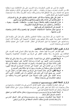 ‫ت‬ ‫ث‬ ‫ت‬ ‫رض‬ ‫وا‬ ‫ة‬ ‫ا‬ ‫م‬ ‫دة‬ ‫ا‬ ‫و‬ ‫ا‬ ‫ت‬ ‫ا‬
55
‫ت‬ ‫ا‬ ‫ر‬ ‫ا‬ ‫وإ‬ ‫ت‬ ‫ا‬ ‫ه‬ ‫ه‬ ‫ف‬
‫ذ‬‫ت‬ ‫و‬ ‫رات‬ ‫و‬ ‫رف‬ ‫ب‬ ‫اآ‬...‫و‬‫و‬ ‫ة‬ ‫اآ‬ ‫ا‬ ‫رة‬ ‫ا‬
‫ا‬.‫ت‬ ‫ا‬ ‫ء‬ ، ‫وف‬ ‫ا‬ ‫،آ‬ ‫ا‬ ‫ا‬ ‫ه‬ ‫و‬
‫ا‬ ‫ا‬‫ا‬ ‫ا‬:
‫و‬ ‫ا‬‫ت‬ ‫ؤ‬ ‫ا‬ ‫ح‬ ‫و‬ ‫ا‬ ‫م‬ ‫اه‬.
‫ز‬ ‫و‬ ‫و‬ ‫ا‬ ‫ء‬ ‫د‬ ‫ا‬ ‫إ‬ ‫ا‬.
‫و‬ ‫ت‬ ‫ا‬ ‫ح‬‫م‬ ‫ا‬)‫رب‬‫ـ‬‫ت‬‫ـ‬‫ت‬‫ـ‬‫ث‬‫ـ‬
‫ت‬ ‫ا‬(...‫و‬ ‫ا‬ ‫ت‬ ‫ا‬ ‫ى‬ ‫ر‬.
‫ب‬ ‫ا‬ ‫ت‬ ‫ا‬ ‫إ‬ ‫ا‬.
‫ا‬ ‫ت‬ ‫ا‬ ‫ل‬)(‫ت‬ ‫و‬ ‫وذ‬
‫ى‬ ‫أ‬.
‫ه‬ ‫ا‬ ‫ا‬ ‫آ‬ ‫ا‬ ‫ط‬ ‫آ‬ ‫ء‬ ‫ا‬
‫و‬ ‫ا‬ ‫ت‬ ‫ا‬‫ا‬ ‫ا‬ ‫ات‬ ‫ا‬ ‫ن‬ ‫وذ‬‫ا‬ ‫ء‬ ‫أ‬ ‫ه‬
‫و‬‫ا‬)‫ا‬ ‫ق‬(‫رة‬ ‫ا‬ ‫ب‬ ‫اآ‬ ‫ر‬ ‫ا‬
‫ى‬ ‫أ‬ ‫ت‬ ‫و‬ ‫ا‬.
1.3.2.‫ا‬ ‫ى‬ ‫ا‬ ‫ة‬ ‫ا‬
‫ر‬ ، ً ‫رو‬ ‫ا‬ ‫اه‬ ‫ا‬‫ف‬ ‫ا‬
‫ه‬ ‫ت‬ ‫ا‬.‫وا‬ ‫ه‬ ‫ا‬ ‫ت‬ ‫ا‬ ‫ا‬ ‫ا‬ ‫ا‬ ‫وه‬
‫وأ‬ ‫د‬ ‫رو‬ ‫ا‬:
‫دي‬ ‫ا‬ ‫ا‬:‫وا‬ ‫رو‬ ‫ا‬ ‫رف‬ ‫ا‬ ‫ا‬ ‫آ‬ ‫ا‬
‫ع‬)‫اد‬ ‫ا‬ ‫ا‬ ‫دون‬(‫و‬‫و‬ ‫ا‬ ‫ة‬
‫ن‬‫و‬ ‫ت‬ ‫ا‬ ‫ة‬‫رات‬ ‫ا‬‫ة‬ ‫ا‬.‫ذ‬ ‫إ‬
‫رة‬ ‫ا‬‫ا‬‫ا‬ ‫ع‬ ‫ا‬ ‫ادات‬ ‫ا‬ ‫إ‬‫ء‬
‫ع‬ ‫ا‬ ‫رات‬ ‫و‬ ‫ت‬ ‫ا‬.
‫ا‬‫ا‬:‫ا‬ ‫و‬ ‫ات‬ ‫ا‬ ‫ا‬ ‫ا‬ ‫ل‬ ‫آ‬ ‫ا‬
‫و‬ ‫ه‬ ‫ا‬ ‫م‬ ‫ا‬ ‫اد‬ ‫ا‬ ‫ر‬ ‫ا‬/‫ت‬ ‫ا‬ ‫أو‬.‫ي‬ ‫ا‬ ‫ء‬ ‫ا‬
‫ة‬ ‫ا‬‫و‬ ‫رو‬ ‫ا‬ ‫ا‬ ‫ا‬ ‫ل‬
‫ت‬ ‫و‬ ‫ت‬ ‫ا‬.
1.3.3.‫ا‬ ‫أ‬:)Activités d’ apprentissage(
‫وإد‬ ،‫ت‬ ‫ا‬ ‫ء‬ ‫ا‬ ‫ا‬ ‫ا‬ ،‫ت‬ ‫ر‬ ‫ا‬ ‫ر‬ ‫إ‬
‫د‬ ‫ذات‬ ‫ت‬ ‫و‬ ‫ل‬.‫ا‬ ‫ك‬ ‫ا‬ ‫ا‬ ‫ت‬ ‫ا‬ ‫ه‬ ‫ج‬ ‫إد‬ ‫رة‬ ‫ا‬ ‫آ‬
‫ا‬.‫ا‬ ‫ا‬ ‫أه‬ ‫و‬:
‫أ‬(Apprentissages ponctuels)‫ا‬ ،
‫ط‬ ‫ة‬ ‫ا‬ ‫اف‬ ‫ه‬ ‫ا‬.
‫ت‬ ‫ا‬ ‫أ‬(Structuration des acquis)‫ر‬ ‫ا‬ ‫ق‬ ‫ا‬ ‫ر‬ ‫إ‬
)‫دة‬ ‫ط‬ ‫ر‬ ‫ا‬(‫ا‬ ‫اف‬ ‫ه‬ ‫ا‬ ‫ج‬ ‫د‬ ‫آ‬ ،.
 