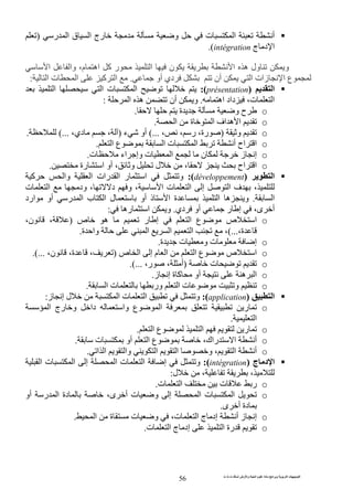 ‫ت‬ ‫ث‬ ‫ت‬ ‫رض‬ ‫وا‬ ‫ة‬ ‫ا‬ ‫م‬ ‫دة‬ ‫ا‬ ‫و‬ ‫ا‬ ‫ت‬ ‫ا‬
56
‫و‬ ‫ت‬ ‫ا‬ ‫أ‬‫ر‬ ‫ا‬ ‫ق‬ ‫ا‬ ‫رج‬)
‫ج‬ ‫د‬ ‫ا‬intégration.(
‫ا‬ ‫وا‬ ،‫م‬ ‫اه‬ ‫آ‬ ‫ر‬ ‫ا‬ ‫ن‬ ‫ا‬ ‫ه‬ ‫ول‬ ‫و‬
‫أو‬ ‫دي‬ ‫أن‬ ‫ا‬ ‫زات‬ ‫ا‬ ‫ع‬.‫ا‬ ‫آ‬ ‫ا‬‫ا‬ ‫ت‬:
‫ا‬(présentation):‫ا‬ ‫ا‬ ‫ت‬ ‫ا‬
‫اه‬ ‫داد‬ ،‫ت‬ ‫ا‬.‫ا‬ ‫ه‬ ‫أن‬ ‫و‬:
o‫و‬ ‫ح‬‫ة‬.
o‫ا‬ ‫ة‬ ‫ا‬ ‫اف‬ ‫ه‬ ‫ا‬.
o‫و‬)، ، ‫ر‬ ،‫رة‬(...‫ء‬ ‫أو‬)،‫دي‬ ،(....
o‫اح‬ ‫ا‬‫أ‬‫ا‬ ‫ع‬ ‫ا‬ ‫ت‬ ‫ا‬.
o‫ت‬ ‫اء‬ ‫وإ‬ ‫ت‬ ‫ا‬ ‫ن‬ ‫ز‬ ‫إ‬.
o‫رة‬ ‫ا‬ ‫أو‬ ، ‫و‬ ‫ل‬ ، ‫اح‬ ‫ا‬.
‫ا‬(développement):‫وا‬ ‫ا‬ ‫رات‬ ‫ا‬ ‫ر‬ ‫ا‬ ‫و‬‫آ‬
‫ت‬ ‫ا‬ ‫ود‬ ، ‫د‬ ‫و‬ ، ‫ا‬ ‫ت‬ ‫ا‬ ‫إ‬ ‫ا‬ ‫ف‬ ،
‫ا‬.‫أو‬ ‫ذ‬ ‫ا‬ ‫ة‬ ‫ا‬ ‫ه‬ ‫و‬‫ل‬‫ر‬ ‫ا‬ ‫ب‬ ‫ا‬‫ارد‬ ‫أو‬
‫ى‬ ‫أ‬‫دي‬ ‫أو‬ ‫ر‬ ‫إ‬ ،.‫ره‬ ‫ا‬ ‫و‬:
o‫ص‬ ‫ه‬ ‫ر‬ ‫إ‬ ‫ا‬ ‫ع‬ ‫ص‬ ‫ا‬)،‫ن‬ ،
،‫ة‬(...‫ة‬ ‫وا‬ ‫ا‬ ‫ا‬ ‫ا‬ ،.
o‫ة‬ ‫ت‬ ‫و‬ ‫ت‬ ‫إ‬.
o‫ا‬‫ص‬‫ص‬ ‫ا‬ ‫إ‬ ‫م‬ ‫ا‬ ‫ا‬ ‫ع‬)،‫ن‬ ،‫ة‬ ،.(...
o‫ت‬)،‫ر‬ ، ‫أ‬.(...
o‫ز‬ ‫إ‬ ‫ة‬ ‫آ‬ ‫أو‬ ‫ه‬ ‫ا‬.
o‫و‬‫ا‬ ‫ت‬‫ا‬ ‫ت‬ ‫ور‬.
‫ا‬(application):‫و‬‫ز‬ ‫إ‬ ‫ل‬ ‫ا‬ ‫ت‬ ‫ا‬:
o‫ا‬ ‫رج‬ ‫و‬ ‫دا‬ ‫وا‬ ‫ع‬ ‫ا‬ ‫ر‬
‫ا‬.
o‫ا‬ ‫ع‬ ‫ا‬ ‫ر‬.
o،‫راك‬ ‫ا‬ ‫أ‬‫ت‬ ‫أو‬ ‫ا‬ ‫ع‬.
o‫ا‬ ‫ا‬ ‫وا‬ ‫ا‬ ‫ا‬ ‫و‬ ، ‫ا‬ ‫أ‬.
‫ج‬ ‫د‬ ‫ا‬(intégration):‫ا‬ ‫ت‬ ‫ا‬ ‫إ‬ ‫ا‬ ‫ت‬ ‫ا‬ ‫إ‬ ‫و‬
‫ل‬ ، ،:
o‫ت‬ ‫ا‬ ‫ت‬ ‫ر‬.
o‫إ‬ ‫ا‬ ‫ت‬ ‫ا‬‫أو‬ ‫ر‬ ‫ا‬ ‫دة‬ ،‫ى‬ ‫أ‬ ‫ت‬ ‫و‬
‫ى‬ ‫أ‬ ‫دة‬.
o‫ا‬ ‫ة‬ ‫ت‬ ‫و‬ ،‫ت‬ ‫ا‬ ‫ج‬ ‫إد‬ ‫أ‬ ‫ز‬ ‫إ‬.
o‫ت‬ ‫ا‬ ‫ج‬ ‫إد‬ ‫ا‬ ‫رة‬.
 
