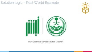 Solution logic – Real World Example
MOI Electronic Service Solution (Absher)
 