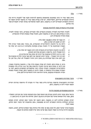 ‫תעשיות‬ ‫מר‬ .‫ח‬‫בע"מ‬
‫נוסף‬ ‫מידע‬
-- 9
‫באור‬1:-‫כללי‬
‫תקנה‬ ‫להוראות‬ ‫בהתאם‬ ‫מתומצתת‬ ‫במתכונת‬ ‫ערוך‬ ‫זה‬ ‫נפרד‬ ‫כספי‬ ‫מידע‬38‫ערך‬ ‫ניירות‬ ‫לתקנות‬ '‫ד‬
‫התש"ל‬ ,)‫ומיידים‬ ‫תקופתיים‬ ‫(דוחות‬-1970‫על‬ ‫הכספי‬ ‫למידע‬ ‫בהקשר‬ ‫זה‬ ‫נפרד‬ ‫כספי‬ ‫במידע‬ ‫לעיין‬ ‫יש‬ .
‫ליום‬ ‫השנתיים‬ ‫הכספיים‬ ‫הדוחות‬31,‫בדצמבר‬2015‫אשר‬ ‫ולבאורים‬ ‫תאריך‬ ‫באותו‬ ‫שהסתיימה‬ ‫ולשנה‬
.‫אליהם‬ ‫נלוו‬
‫מבנקים‬ ‫להלוואות‬ ‫בקשר‬ ‫פיננסיות‬ ‫מידה‬ ‫אמות‬
.‫לחברה‬ ‫אשראי‬ ‫נותני‬ ,‫בנקאיים‬ ‫תאגידים‬ ‫כלפי‬ ‫פיננסיים‬ ‫בתנאים‬ ‫לעמידה‬ ‫התחייבות‬ ‫לחברה‬
‫ביום‬31‫במרס‬2016‫ביום‬ ‫וכן‬31‫בדצמבר‬2015,‫עמדה‬ ‫החברה‬‫באמות‬.‫הפיננסיות‬ ‫המידה‬
:‫הינן‬ ‫הפיננסיות‬ ‫המידה‬ ‫אמות‬
1.‫מ‬ ‫יפחת‬ ‫לא‬ ‫עצמי‬ ‫הון‬120,000‫אלפי‬.‫ש"ח‬
2.‫מ‬ ‫יפחת‬ ‫לא‬ ‫למאזן‬ ‫הון‬ ‫יחס‬29%.
3.‫בניכוי‬ ,‫נטו‬ ,‫הפיננסיות‬ ‫וההתחייבויות‬ ‫החובות‬ ‫כל‬ ‫בין‬ ‫היחס‬50%‫חלל‬ ‫מניות‬ ‫משווי‬
‫המו‬ ‫וקסניה‬‫ח‬‫ל‬ ‫מלקוחות‬ ‫מקדמות‬ ‫בצרוף‬ ‫החברה‬ ‫ידי‬ ‫על‬ ‫זקות‬-EBITDA‫על‬ ‫יעלה‬ ‫לא‬
3.7.
4.‫על‬ ‫יעלה‬ ‫לא‬ ‫העצמי‬ ‫ההון‬ ‫לבין‬ ‫פיננסיות‬ ‫והתחייבויות‬ ‫החובות‬ ‫בין‬ ‫היחס‬2.
5.‫תפעולי‬ ‫רווח‬‫חיובי‬‫סמך‬ ‫על‬ ,4.‫רצופים‬ ‫אחרונים‬ ‫רבעונים‬
6.‫י‬‫חס‬EBITDA‫לא‬ ‫ריבית‬ ‫של‬ ‫שוטפות‬ ‫לחלויות‬‫יפחת‬‫מ‬ ‫שהיא‬ ‫עת‬ ‫בכל‬-2.
7.‫תפעולי‬ ‫חוזר‬ ‫הון‬ ‫יחס‬–‫חלויות‬ ‫בניכוי‬ ‫קצר‬ ‫לזמן‬ ‫נטו‬ ‫הפיננסי‬ ‫החוב‬ ‫שיעור‬‫של‬ ‫שוטפות‬
‫על‬ ,‫עת‬ ‫בכל‬ ,‫יעלה‬ ‫לא‬ ‫התפעולי‬ ‫החוזר‬ ‫ההון‬ ‫מתוך‬ ,)‫בו‬ ‫שכלולות‬ ‫(ככל‬ ‫ארוך‬ ‫לזמן‬ ‫חוב‬
70%.
‫ביום‬31‫במרס‬2015'‫מס‬ ‫מידה‬ ‫באמת‬ ‫עמדה‬ ‫לא‬ ‫החברה‬3,‫כאמור‬ ‫מההפרה‬ ‫כתוצאה‬ .
‫ליום‬ ‫נכון‬31‫במרס‬2015‫כ‬ ‫של‬ ‫בסך‬ ‫הלוואות‬ ‫החברה‬ ‫סיווגה‬-7.6‫במסגרת‬ ‫ש"ח‬ ‫מיליון‬
‫השוטפ‬ ‫ההתחייבויות‬‫אי‬ ‫לגבי‬ ,‫מראש‬ ‫הבנקאיים‬ ‫מהתאגידים‬ ‫ויתור‬ ‫קיבלה‬ ‫החברה‬ .‫ות‬
‫וליום‬ ‫מאחר‬ .‫זו‬ ‫פיננסית‬ ‫מידה‬ ‫באמת‬ ‫העמידה‬31‫בדצמבר‬2015‫באמות‬ ‫החברה‬ ‫עמדה‬ ,
.‫ארוך‬ ‫לזמן‬ ‫להתחייבויות‬ ‫חזרה‬ ‫ההלוואה‬ ‫סווגה‬ ,‫שנקבעו‬ ‫הפיננסיות‬ ‫המידה‬
‫באור‬2:-‫עיקרי‬‫המדיניות‬‫החשבונאית‬
‫המידע‬ ‫בעריכת‬ ‫שיושמה‬ ‫לזו‬ ‫עקבית‬ ‫זה‬ ‫נפרד‬ ‫כספי‬ ‫מידע‬ ‫בעריכת‬ ‫שיושמה‬ ‫החשבונאית‬ ‫המדיניות‬
‫ליום‬ ‫הנפרד‬ ‫הכספי‬31,‫בדצמבר‬2015.
‫באור‬3:-‫אירועים‬‫משמעותיים‬‫הדיווח‬ ‫בתקופת‬
‫בינואר‬2016'‫(מס‬ ‫הכנסה‬ ‫מס‬ ‫פקודת‬ ‫לתיקון‬ ‫החוק‬ ‫אושר‬216‫התשע"ו‬ ,)‫חברות‬ ‫מס‬ ‫שיעור‬ ‫(הפחתת‬ )-
2016‫אשר‬ ,‫מ‬ ‫החברות‬ ‫מס‬ ‫שיעור‬ ‫הפחתת‬ ‫כולל‬-26.5%‫ל‬-25%‫ביום‬ ‫זה‬ ‫תיקון‬ ‫של‬ ‫תחילתו‬ .1.1.2016.
‫ליום‬ ‫הנדחים‬ ‫המסים‬ ‫יתרות‬31‫בדצמבר‬,2015‫המסים‬ ‫יתרות‬ .‫הקודם‬ ‫המס‬ ‫שיעור‬ ‫לפי‬ ‫חושבו‬
‫ליום‬ ‫הכספיים‬ ‫בדוחות‬ ‫הנכללות‬ ‫הנדחים‬30‫ב‬,‫ספטמבר‬2016,‫החדש‬ ‫המס‬ ‫שיעור‬ ‫לפי‬ ‫מחושבות‬
.‫לעיל‬ ‫כאמור‬
‫בעקב‬‫חל‬ ,‫המס‬ ‫שיעור‬ ‫שינוי‬ ‫ות‬‫בסך‬ ‫קיטון‬18‫נרשמה‬ ,‫לפיכך‬ .‫הנדחים‬ ‫המסים‬ ‫נכסי‬ ‫ביתרת‬ ‫ש"ח‬ ‫אלפי‬
‫ב‬‫הדיווח‬ ‫תקופת‬‫הפסד‬ ‫או‬ ‫ברווח‬‫הוצאה‬‫של‬ ‫בסך‬18"‫ש‬ ‫אלפי‬‫ח‬‫הכנסה‬ ‫על‬ ‫מיסים‬ ‫לסעיף‬.
-------------------
F:W2000w2000915603M163-C MER-IFRS-SOLO.docx
 