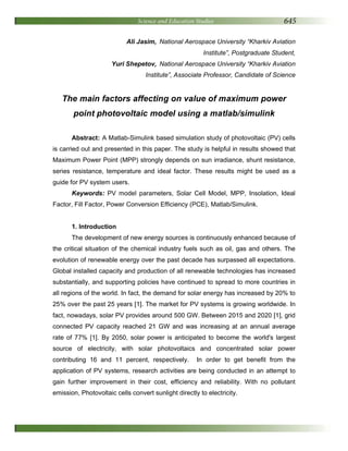 The main factors affecting on value of maximum power point photovoltaic model using a matlab/simulink