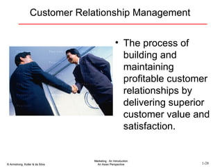 Customer Relationship Management The process of building and maintaining profitable customer relationships by delivering superior customer value and satisfaction. 