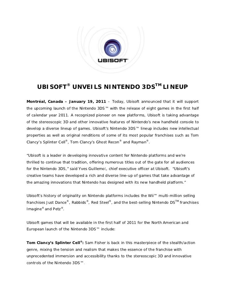 Ubisoft Unveils Nintendo 3ds Lineup