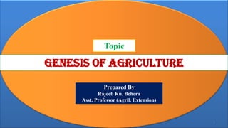 1
Prepared By
Rajeeb Ku. Behera
Asst. Professor (Agril. Extension)
Genesis of Agriculture
Topic
 