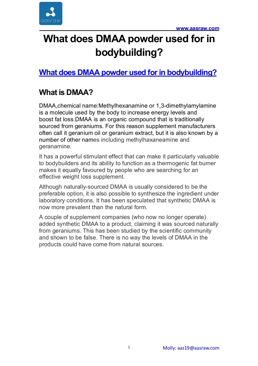 what does dmaa powder used for in bodybuilding?