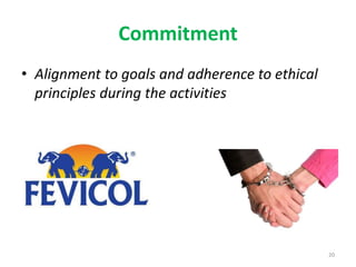 Commitment
• Alignment to goals and adherence to ethical
principles during the activities
20
 