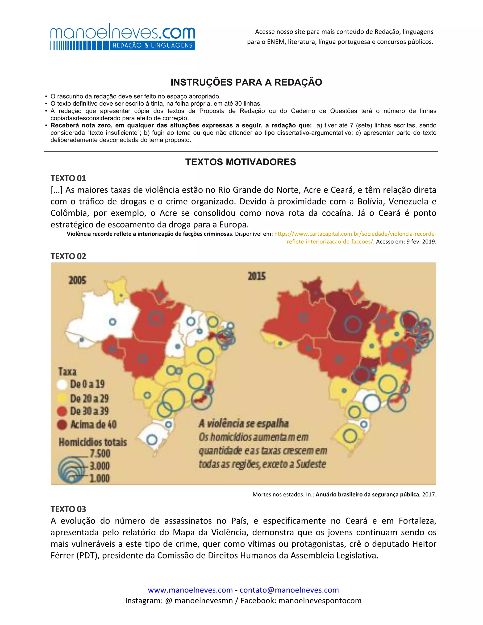 Proposta de Redação: A interiorização da violência no Brasil | PDF