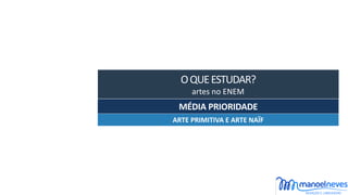 O	QUE	ESTUDAR?	
artes	no	ENEM
MÉDIA	PRIORIDADE
ARTE	PRIMITIVA	E	ARTE	NAÏF
 
