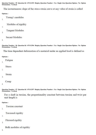 Question Number : 95 Question Id : 87111295 Display Question Number : Yes Single Line Question Option : No Option
Orientation : Vertical
Options :
Question Number : 96 Question Id : 87111296 Display Question Number : Yes Single Line Question Option : No Option
Orientation : Vertical
Options :
Question Number : 97 Question Id : 87111297 Display Question Number : Yes Single Line Question Option : No Option
Orientation : Vertical
Options :
 