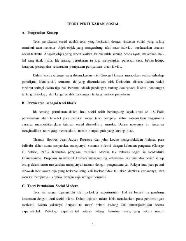 1 Teori Pertukaran Sosial 1 Teori Pertukaran Sosial