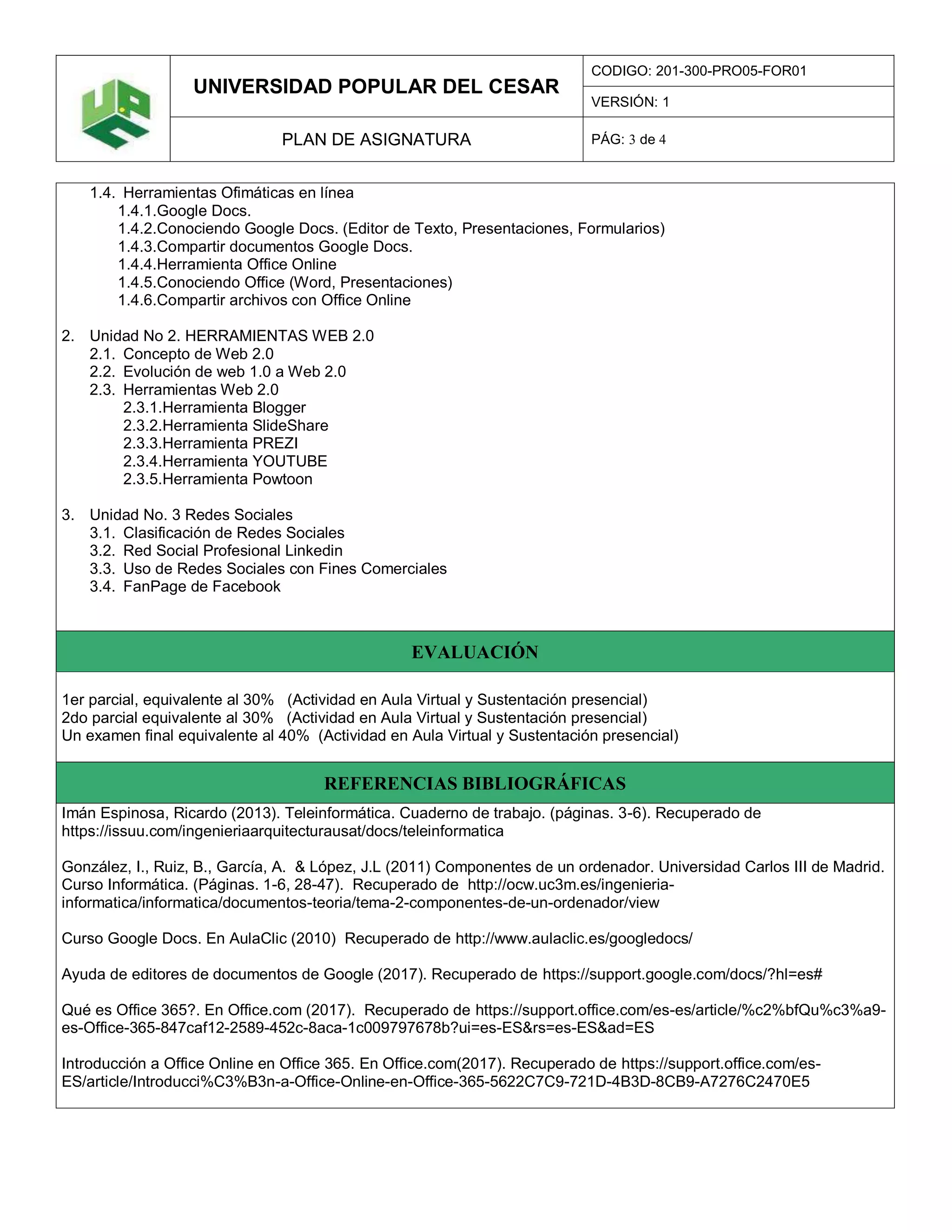 PLAN DE ASIGNATURA INFORMÁTICA I | PDF