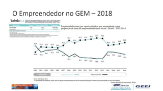 O Empreendedor no GEM – 2018
Fonte: Relatório Executivo, 2018
 