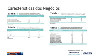 Características dos Negócios
Fonte: Relatório Executivo, 2018
 