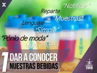 “Pónlo de moda”
en tu entorno
Lenguaje
“Simple”
Reparte
“Muestras”
“Notificar”
 