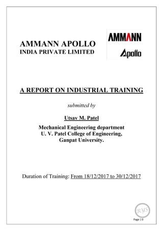 Ammann Apollo India Pvt Ltd - Industrial Training Report