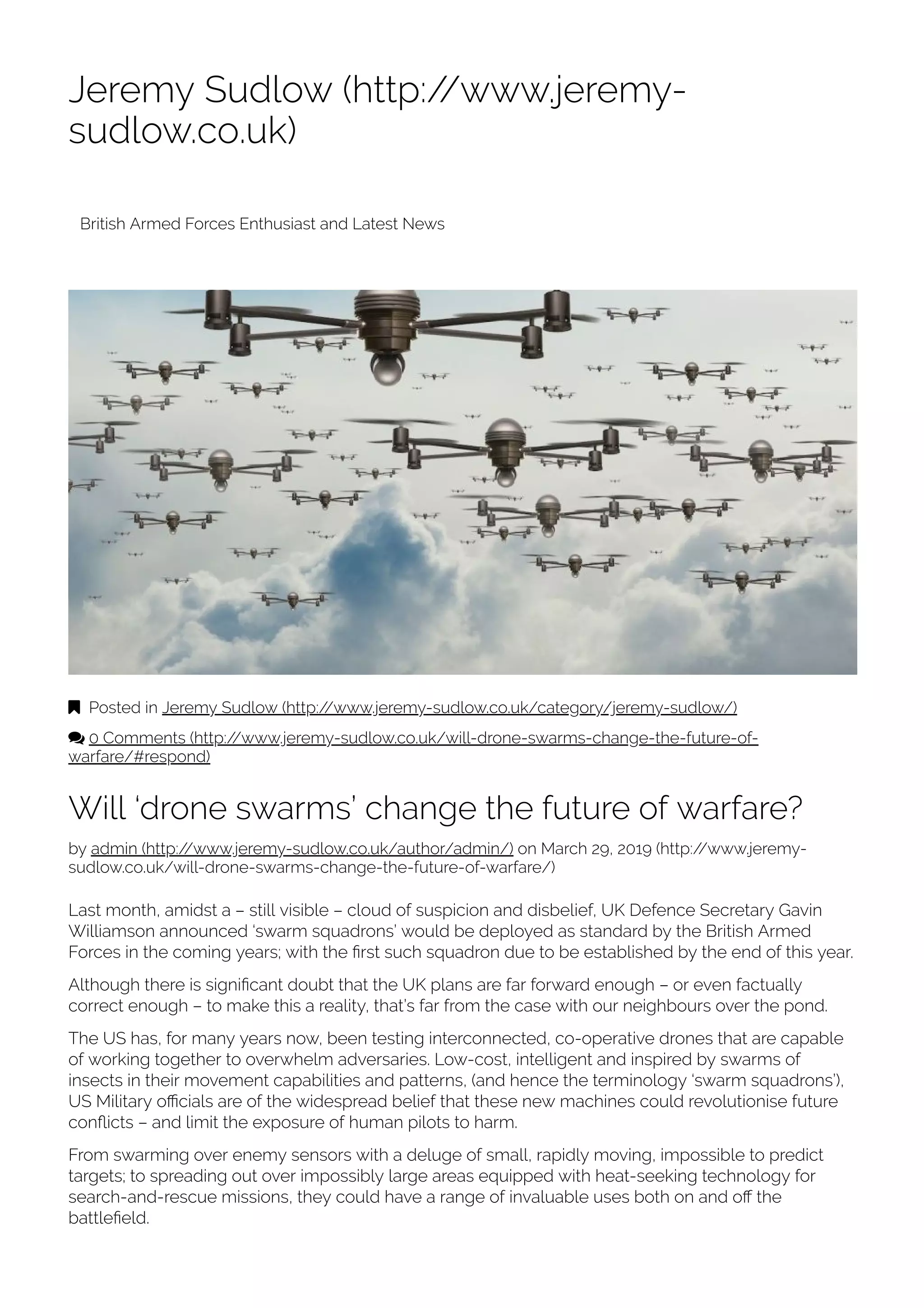 Will drone swarms change the future of warfare – Jeremy Sudlow | PDF