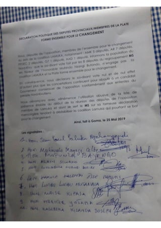 Declaration de 10 députés provinciaux Nord Kivu