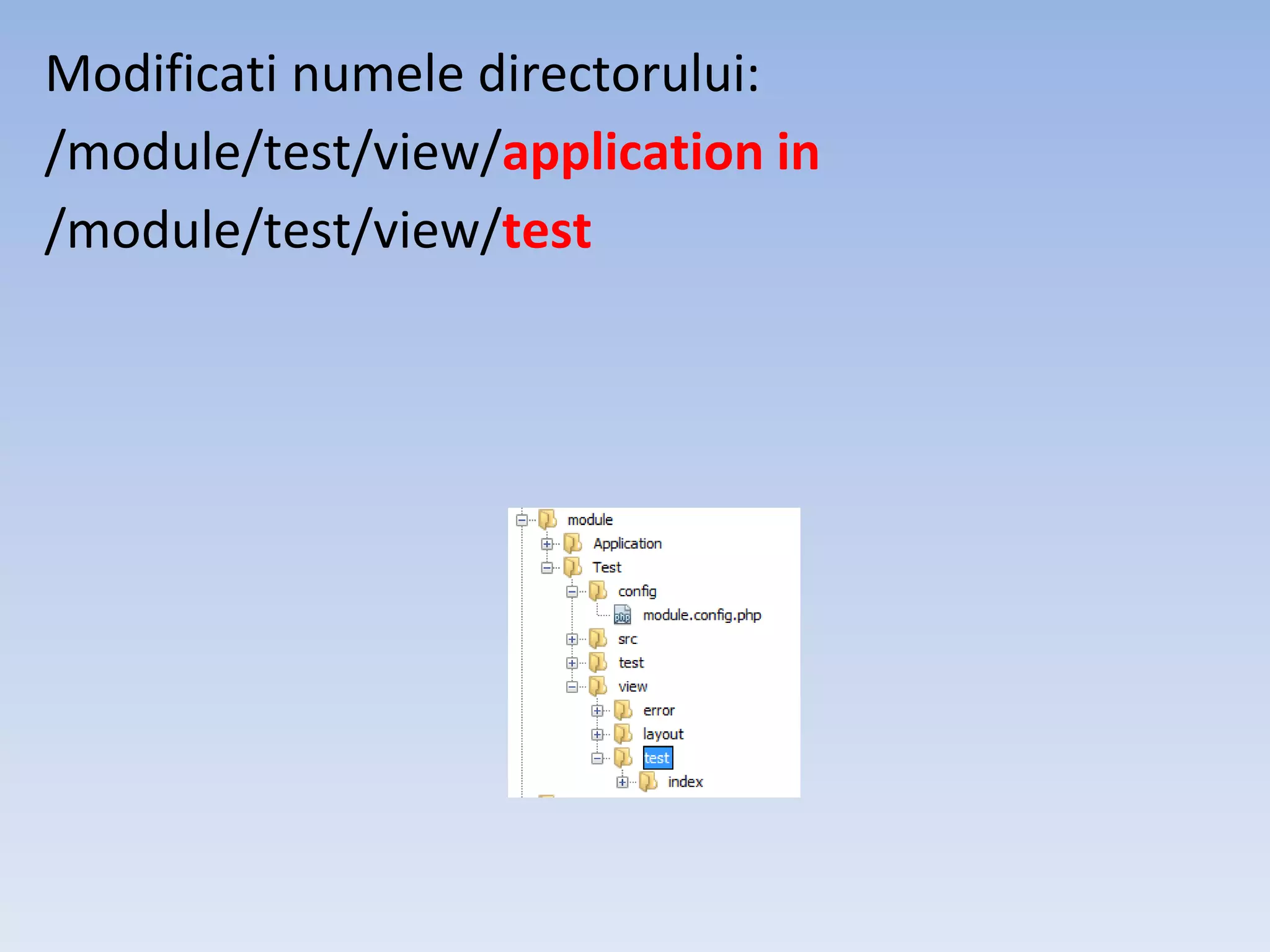 Modificati numele directorului: /module/test/view/application in /module/test/view/test 