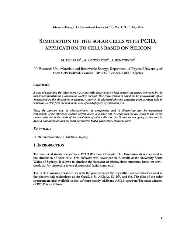 nanohub solar cell pc1d nanohub solar cell pc1d