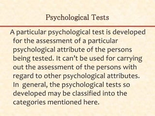1. types of psychological tests by S.Lakshmanan Psychologist | PPT