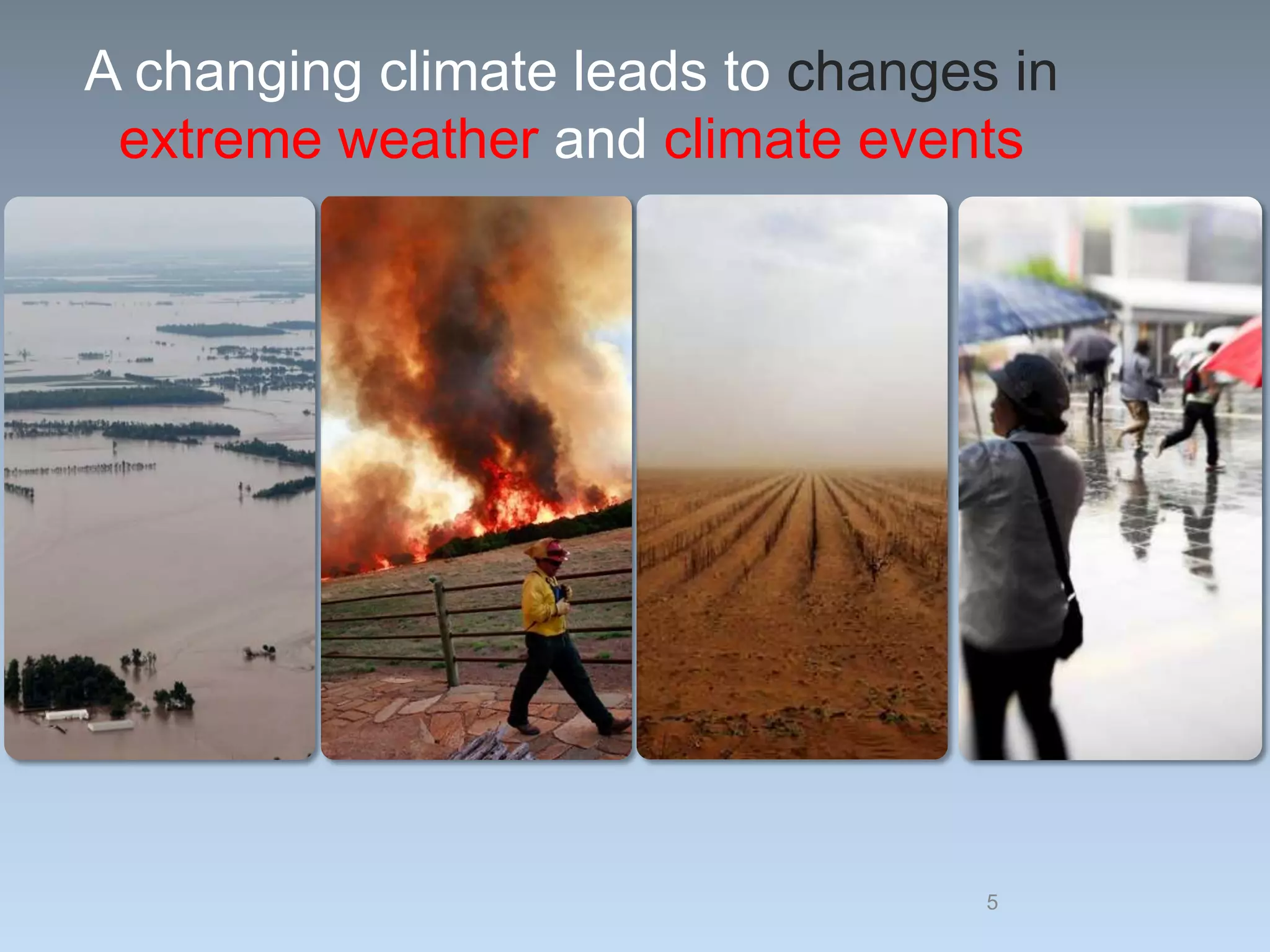 A changing climate leads to changes in
extreme weather and climate events
5
 