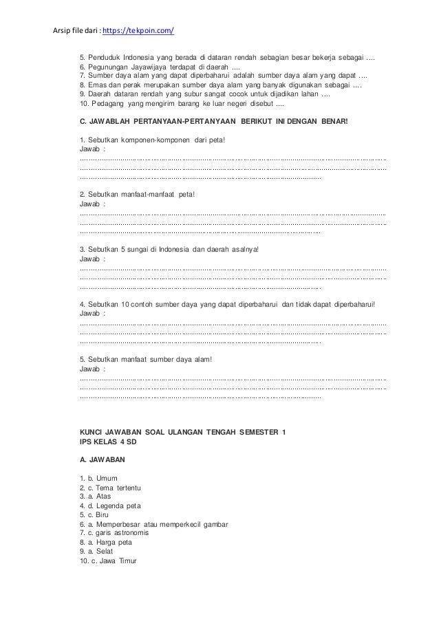 Soal Ips Kelas 4 Tekpoin Com