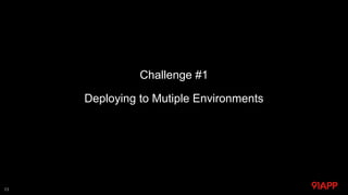 Challenge #1
Deploying to Mutiple Environments
11
 