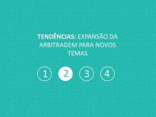 1 2 3 4
TENDÊNCIAS: EXPANSÃO DA
ARBITRAGEM PARA NOVOS
TEMAS
 
