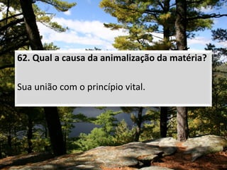 62. Qual a causa da animalização da matéria?
Sua união com o princípio vital.
 