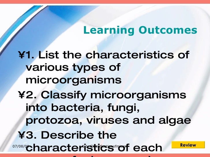 Microorganisms Characteristics Chart