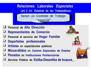 Relaciones Laborales Especiales
            (art. 2 del Estatuto de los Trabajadores)

    Tienen un Contrato de Trabajo “...