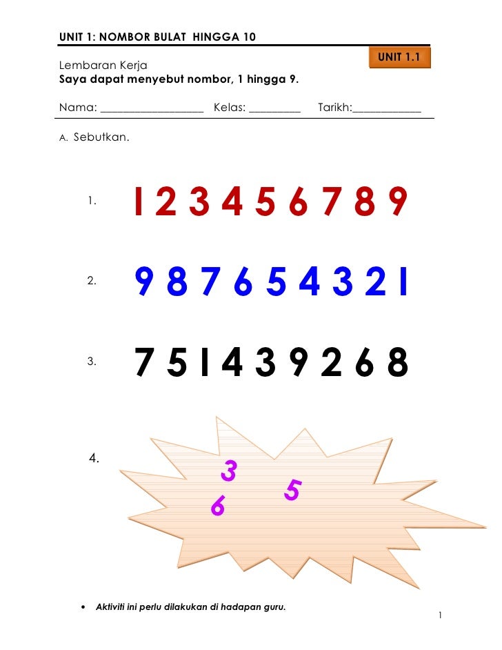 LATIHAN : Sebutkan Nombor Berikut