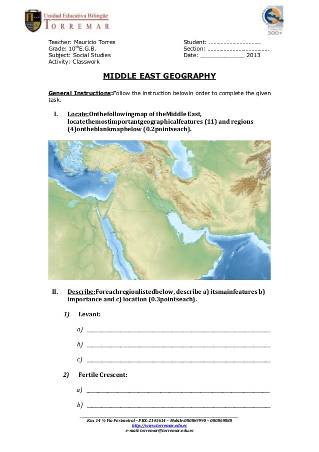 Middle East Geography Worksheet