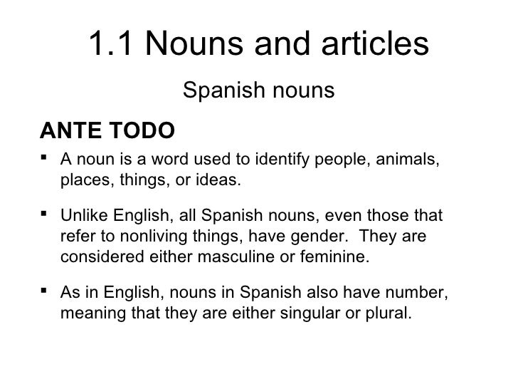 Spanish 1 Nouns And Articles Worksheet