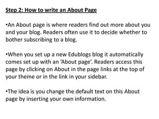 Write your About Page or create a Page on your blog